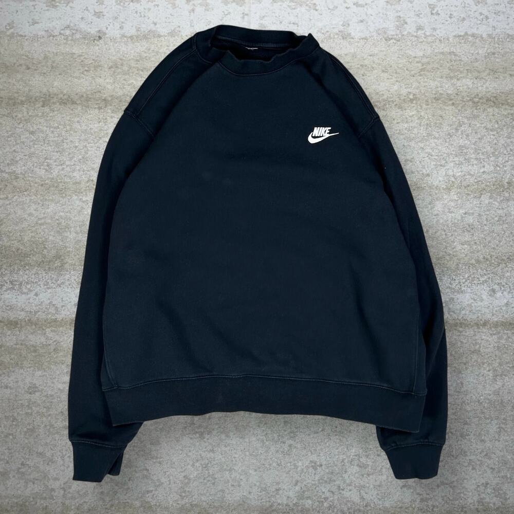 Vintage Y2K Nike Sweatshirt Mens M Jet Black White Swoosh Cotton Pullover